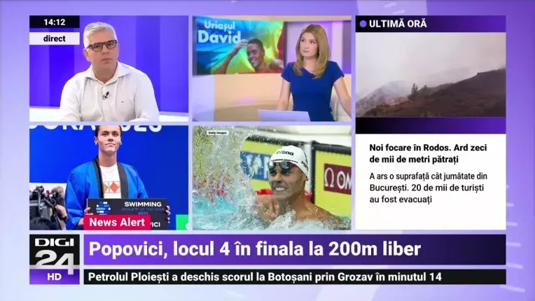 David Popovici a ratat podiumul la 200 de metri liber, la Campionatul Mondial de la Fukuoka