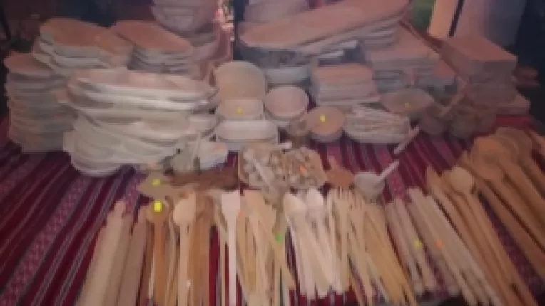 Scaune si mese sculptate in lemn, la standul Costicai Stan, la targul din curtea MTR